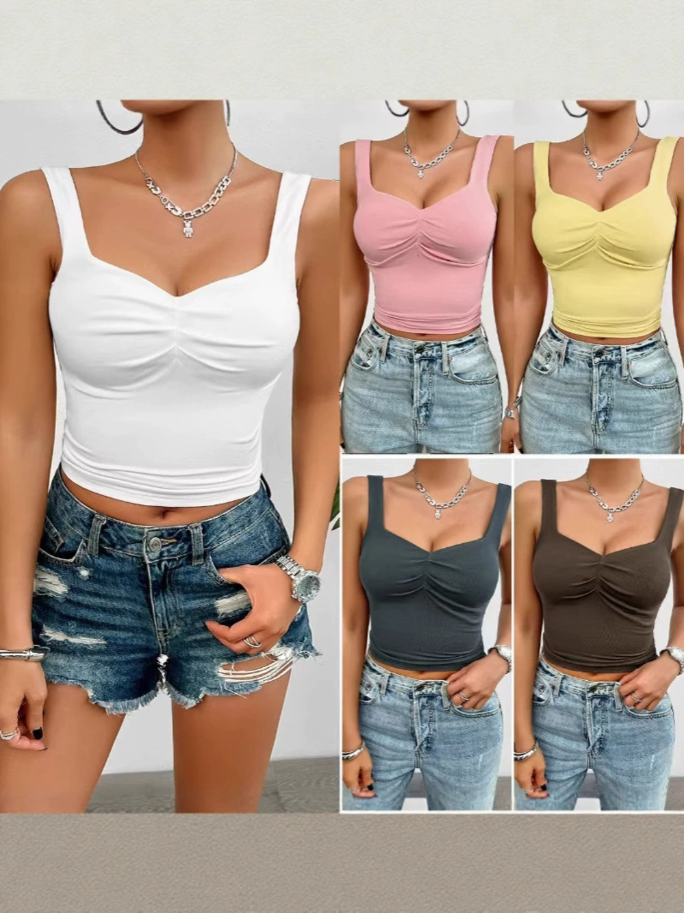 Zara Summer Slim Fit Patchwork Crop Top Sleeveless Square Neck Cami